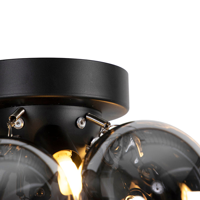 QAZQA Design plafondlamp zwart met smoke glas 3-lichts - Uvas