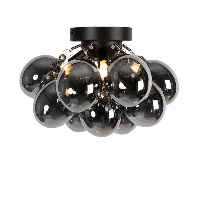 QAZQA Design plafondlamp zwart met smoke glas 3-lichts - Uvas