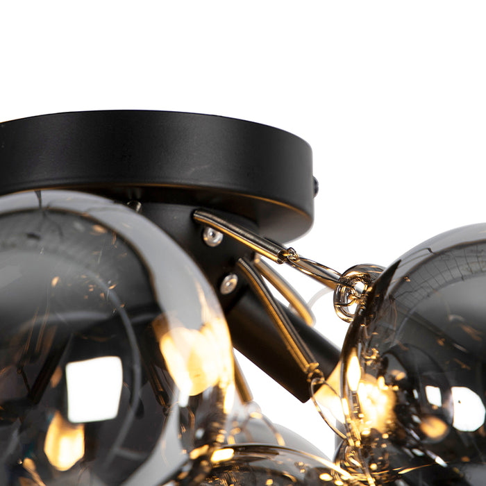 QAZQA Design plafondlamp zwart met smoke glas 4-lichts - Uvas