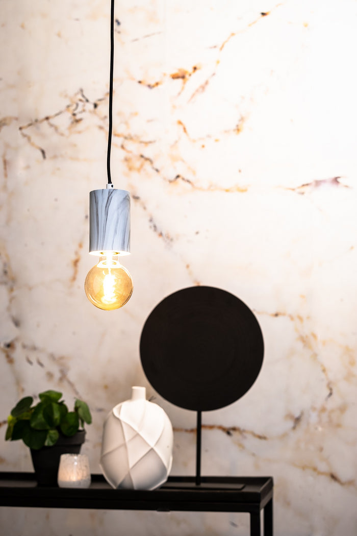 Light & Living Hanglamp Vidar 1L - Wit Marmer Print + Lichtbron