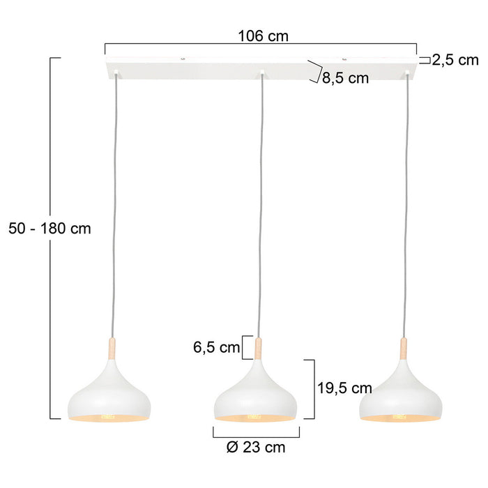 Mexlite Hanglamp Bjorr Wit Scandinavisch 3 x E27 fitting