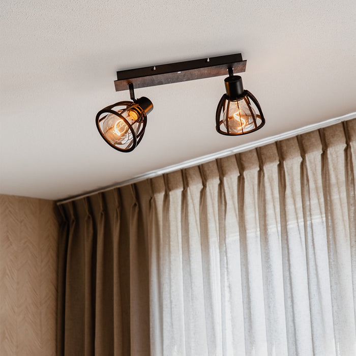 QAZQA Industriële plafondlamp zwart 2-lichts - Fotu