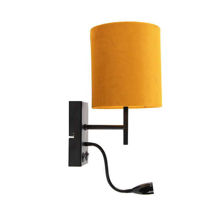 QAZQA Wandlamp zwart met velours gele kap - Stacca