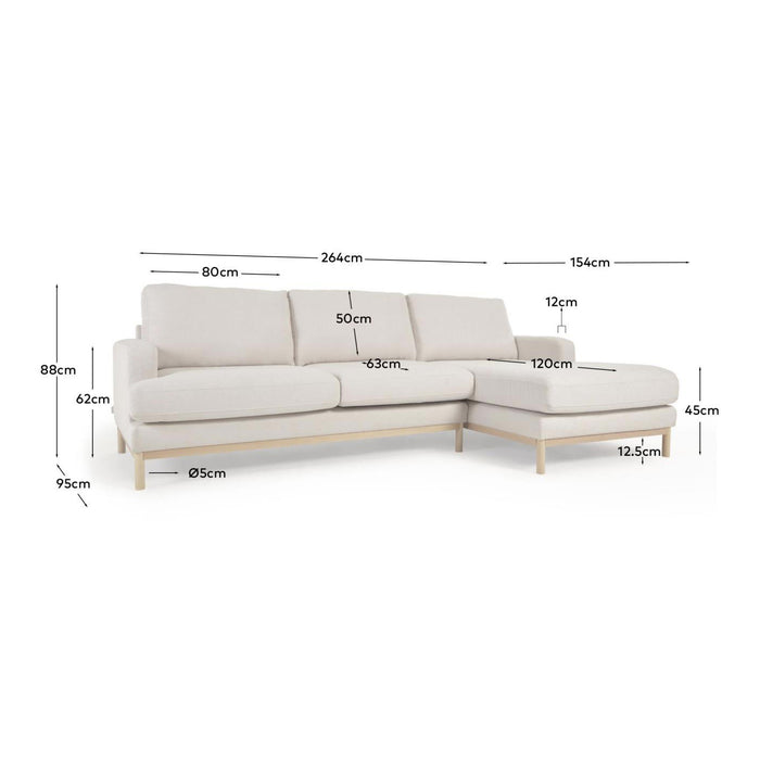 Kave Home Mihaela 3-Zitsbank Chaise Longue Rechts - Wit