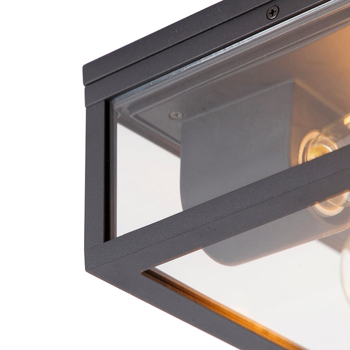 QAZQA Industriële plafondlamp zwart IP44 2-lichts - Charlois