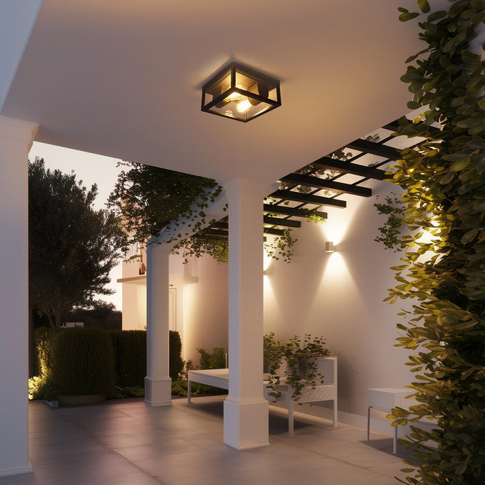 QAZQA Industriële plafondlamp zwart IP44 2-lichts - Charlois