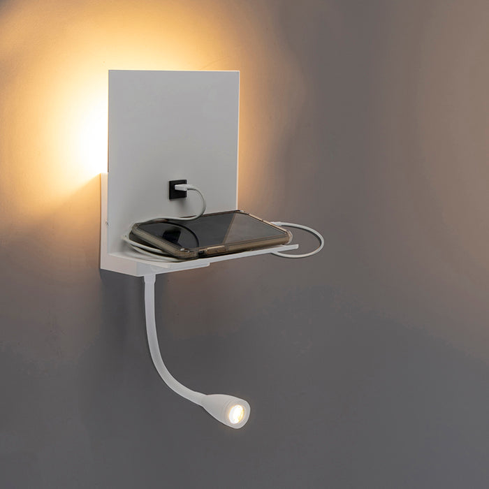 QAZQA Moderne wandlamp wit met USB en flexarm - Flero