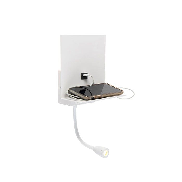 QAZQA Moderne wandlamp wit met USB en flexarm - Flero