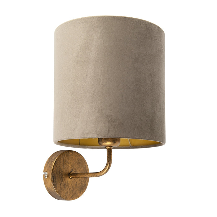 QAZQA Vintage wandlamp goud met taupe velours kap - Matt