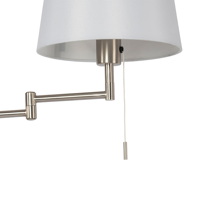 QAZQA Wandlamp staal met witte kap en verstelbare arm - Ladas Deluxe
