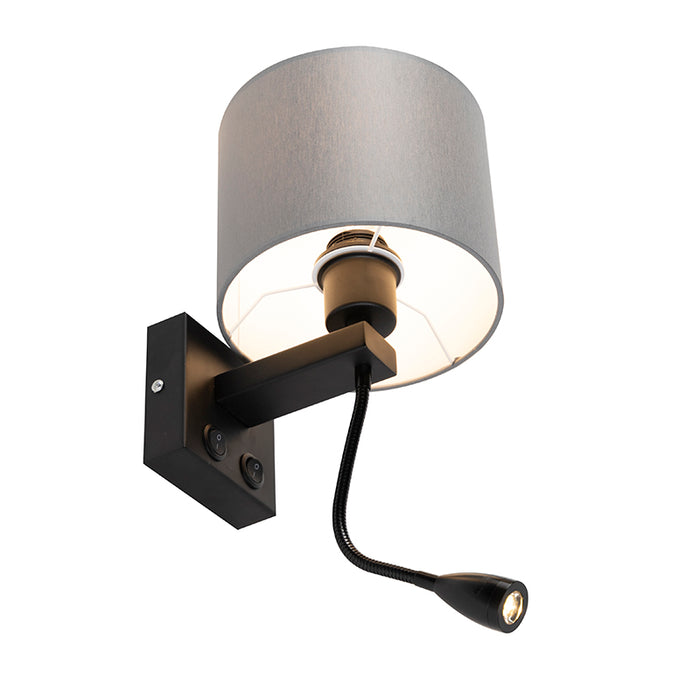 QAZQA Moderne wandlamp zwart met grijze kap - Brescia