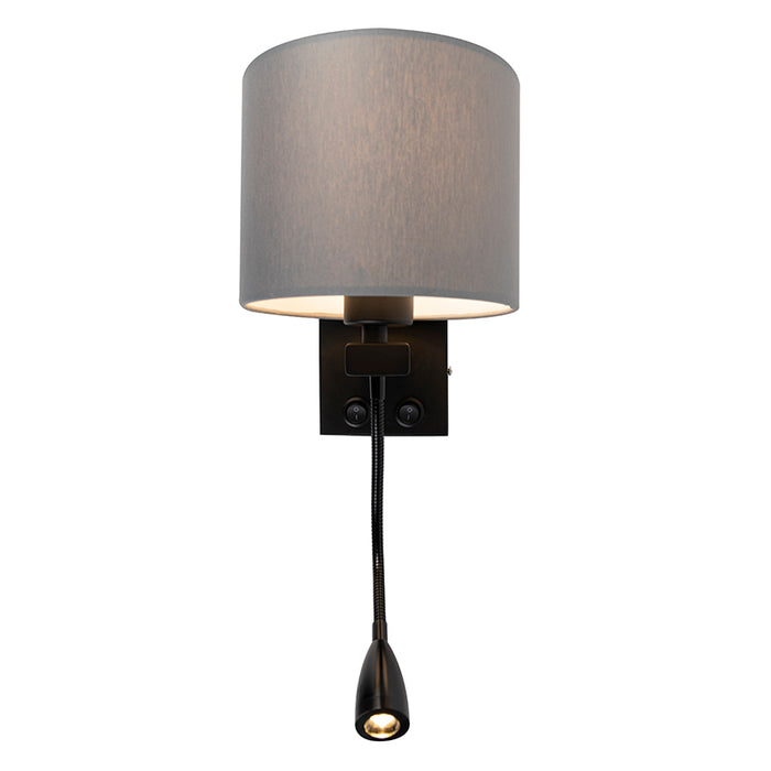 QAZQA Moderne wandlamp zwart met grijze kap - Brescia