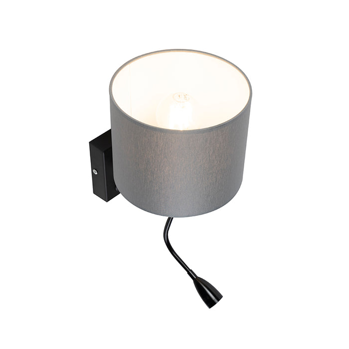 QAZQA Moderne wandlamp zwart met grijze kap - Brescia