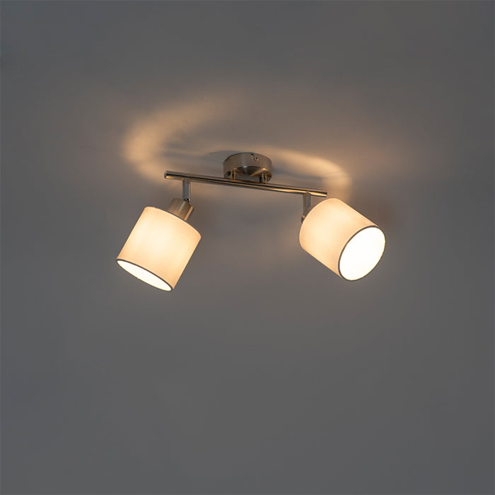 QAZQA Plafondspot staal met witte kap 2-lichts verstelbaar - Hetta