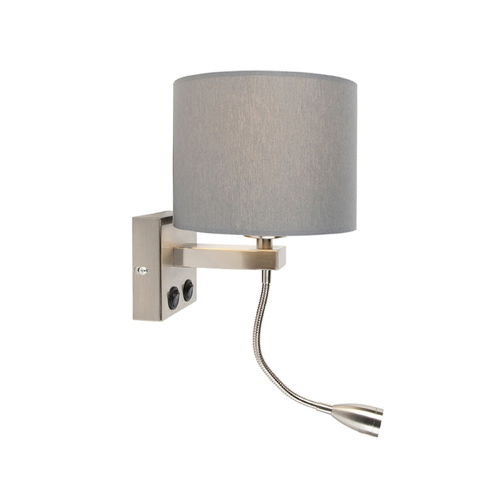 QAZQA Moderne wandlamp staal met grijze kap - Brescia