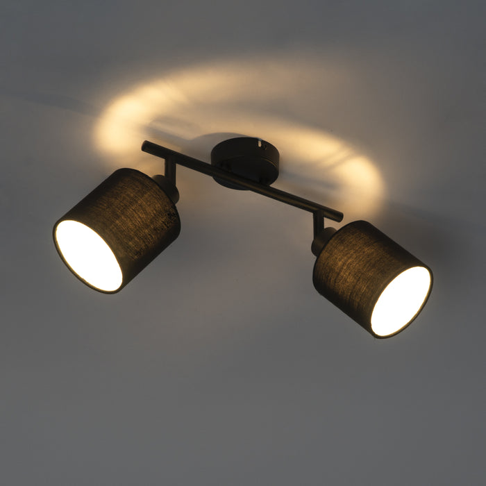 QAZQA Plafondspot zwart met zwarte kap 2-lichts verstelbaar - Hetta