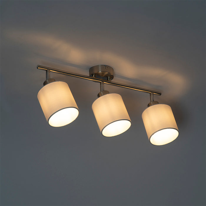 QAZQA Plafondspot staal met witte kap 3-lichts verstelbaar - Hetta