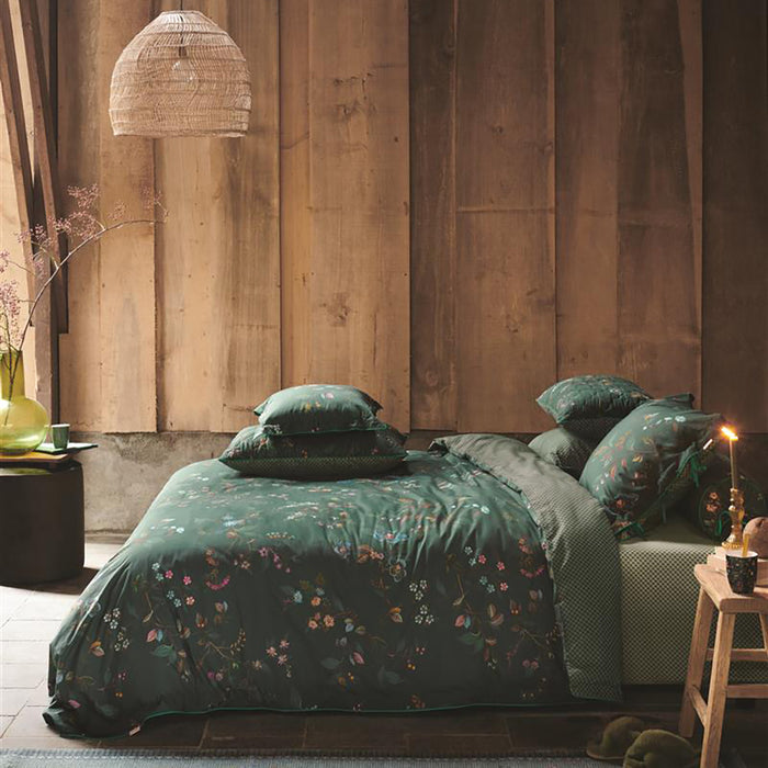Pip Studio Kawai Flower Dekbedovertrek 240 x 200/220 cm - Donkergroen