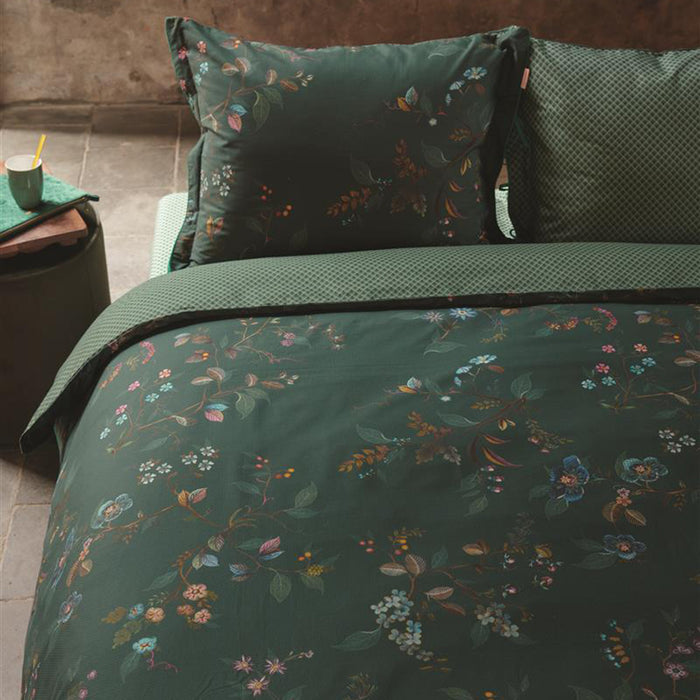 Pip Studio Kawai Flower Dekbedovertrek 240 x 200/220 cm - Donkergroen