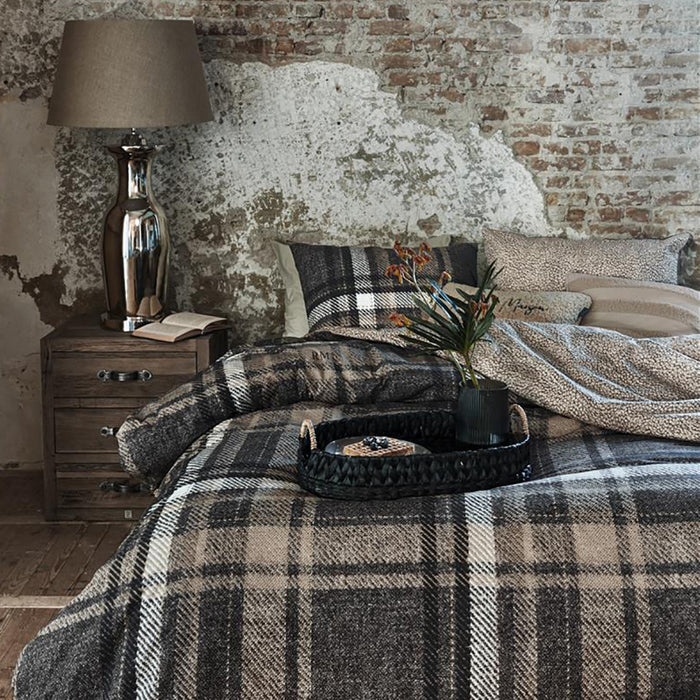 Rivièra Maison Cozy Check Dekbedovertrek 140 x 200/220 cm - Bruin