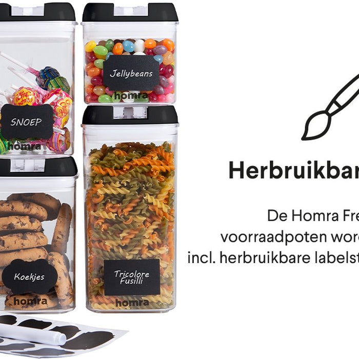 Homra Freshbox Zwart - set van 14 voorraadpotten