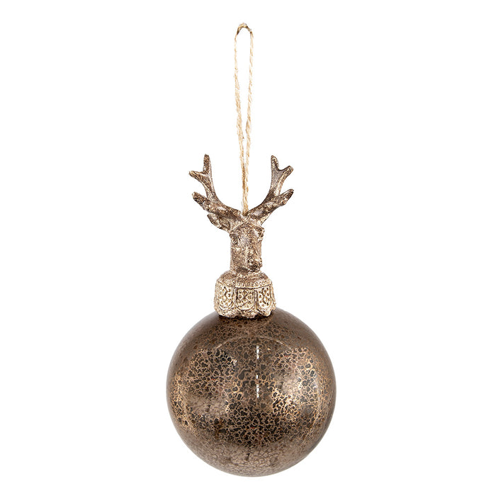 Clayre & Eef Kerstbal Ø 8 cm Bruin Glas Kunststof Rendier