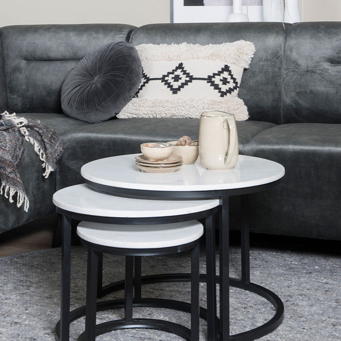 Home67 - Salontafel Eloza Marmer - Set van 2 Groot - Wit|Zwart