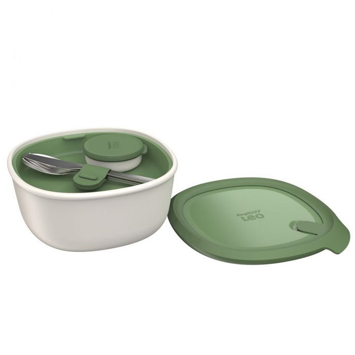 Lunchset met bestek, Wit|Groen - Polypropyleen - BergHOFF|Leo Line