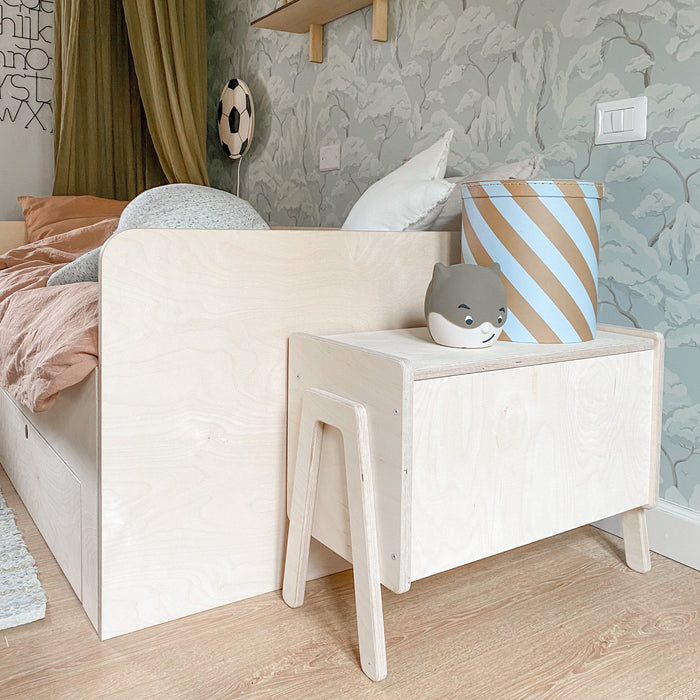 Montessori opbergkist kinderkamer | Houten boekenkist met klep - blank