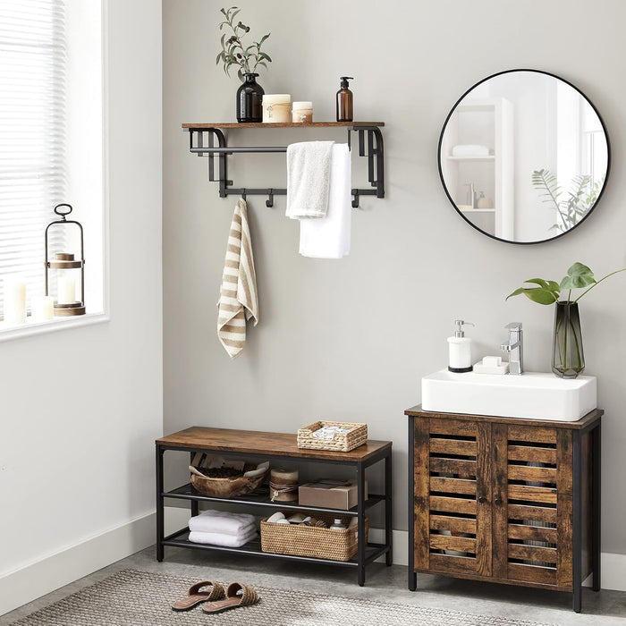 Wandkapstok - vintage - 5 haken - 66x27x30 cm - vintage bruin