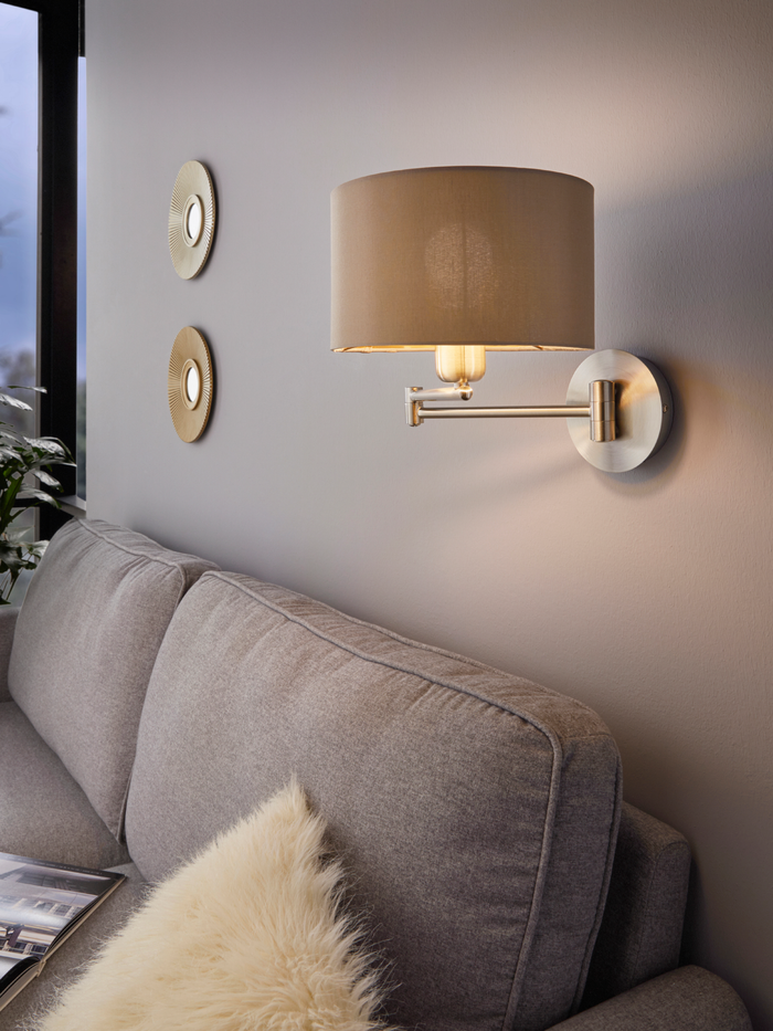 EGLO Maserlo - Wandlamp - 1 Lichts - ø23cm - Nikkel-Mat - Taupe - Goud