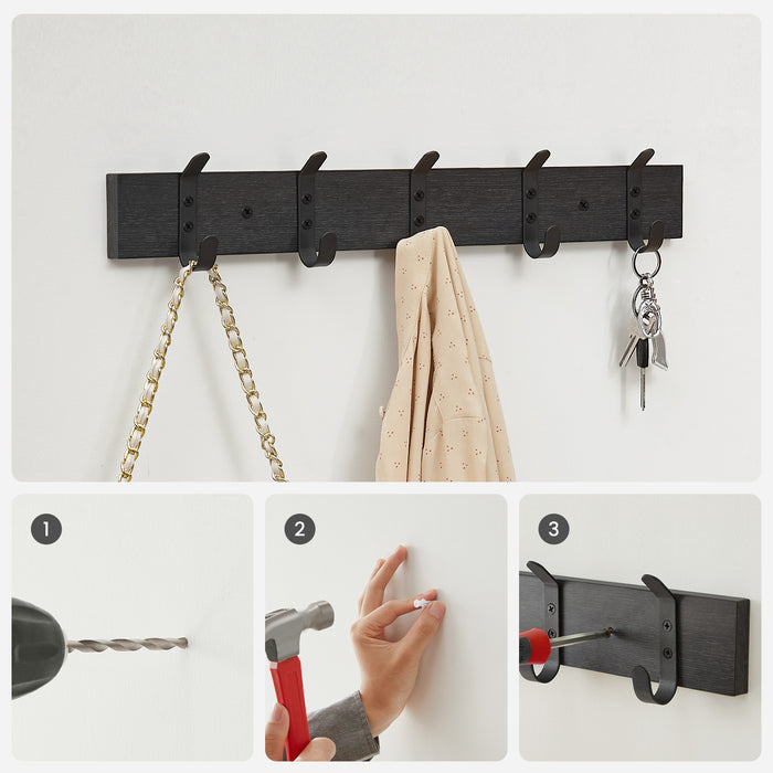 Langwerpige Kapstok met 5 Dubbele Haken, Zwart