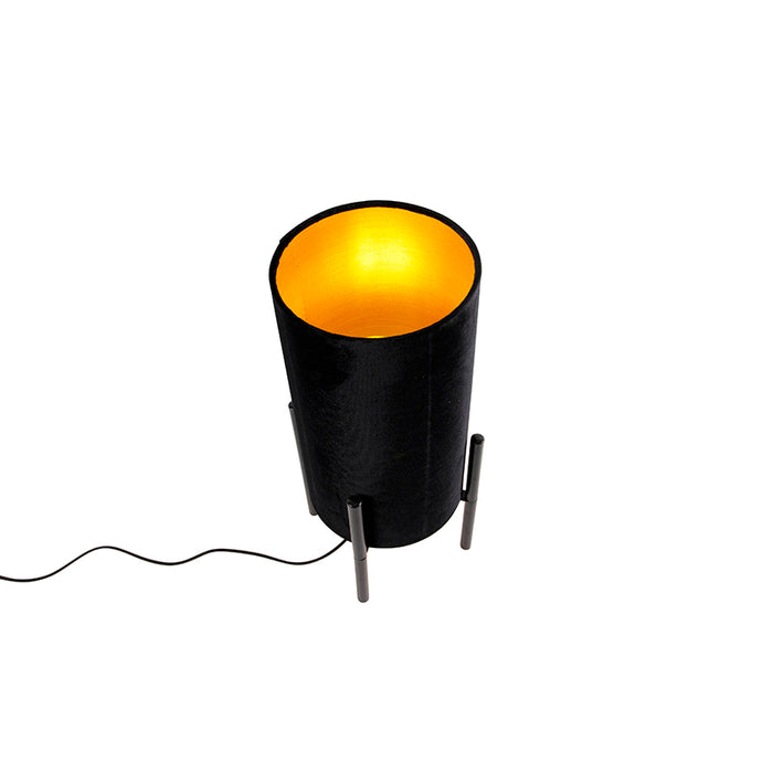 QAZQA Moderne tafellamp zwart met velours zwarte kap - Rich