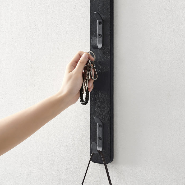 Verticale wandkapstok - met 3 haken - 6x67 cm - zwart