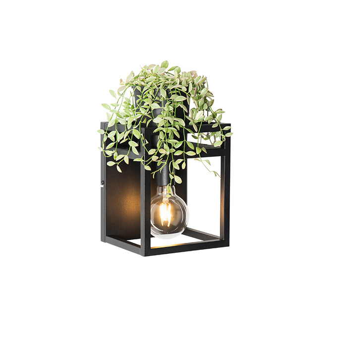 QAZQA Industriële wandlamp zwart met rek - Cage Rack