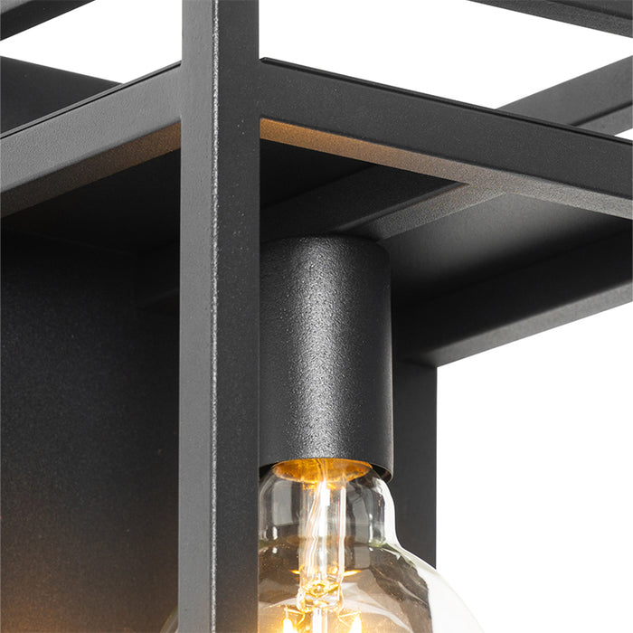 QAZQA Industriële wandlamp zwart met rek - Cage Rack