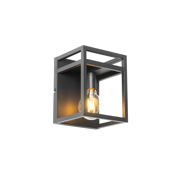QAZQA Industriële wandlamp zwart met rek - Cage Rack