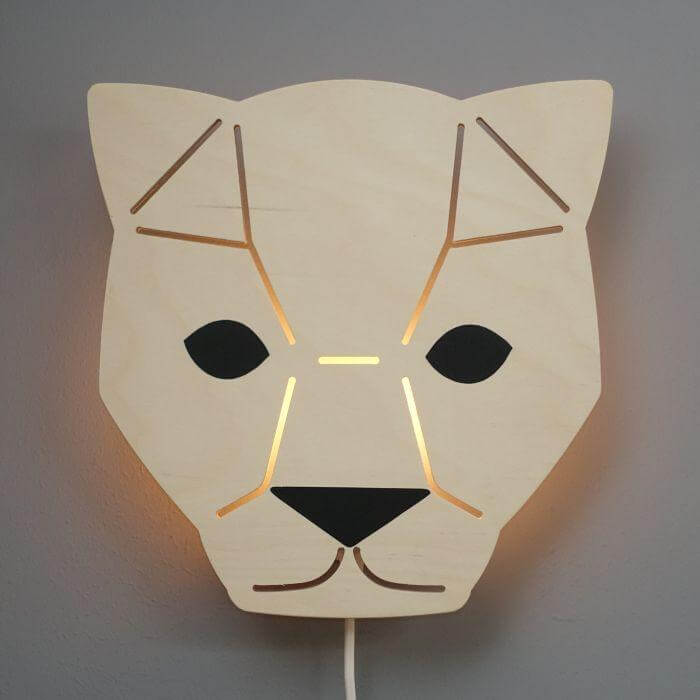 Houten wandlamp kinderkamer | Panter - blank