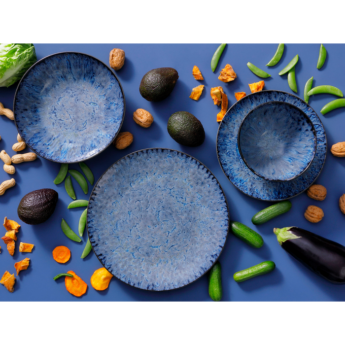 Palmer Serviesset Lester Stoneware 6-persoons 24-delig Zwart Blauw