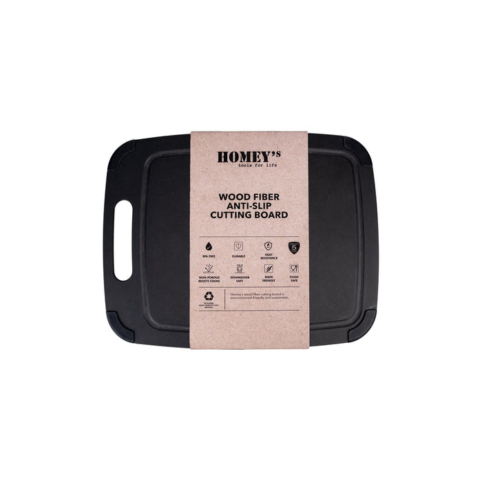Homey's snijplank - 300x235mm - houtvezel - zwart - antislip - sleeve