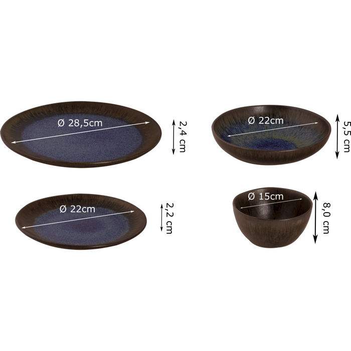 Palmer Serviesset Tama Stoneware 6-persoons 24-delig Blauw Zwart