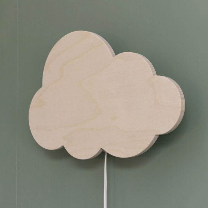 Houten wandlamp kinderkamer | Wolkie - blank