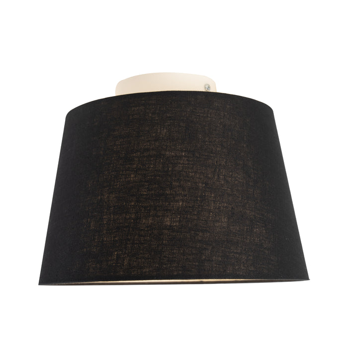 QAZQA Plafondlamp met linnen kap zwart 25 cm - Combi wit