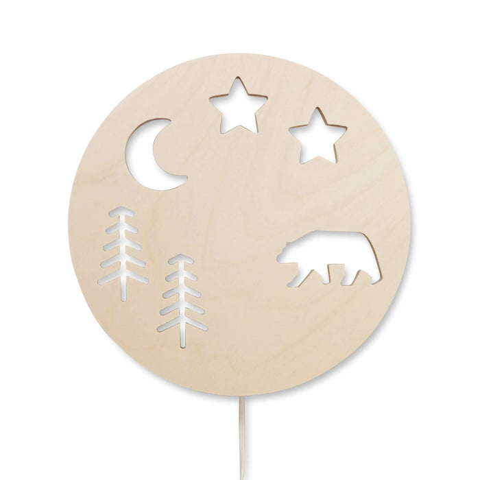 Houten wandlamp kinderkamer | Bosdieren - blank