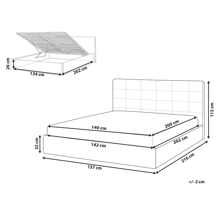 Beliani-LORIENT-Bed met opbergruimte-Lichtgrijs-140 x 200 cm-Polyester