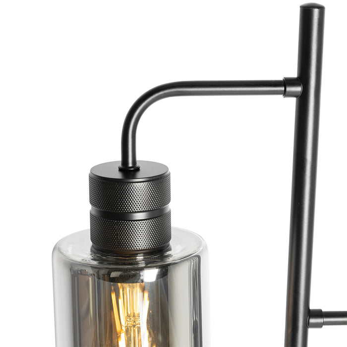 QAZQA Moderne vloerlamp zwart met smoke glas 2-lichts - Stavelot