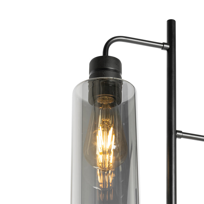 QAZQA Moderne vloerlamp zwart met smoke glas 2-lichts - Stavelot