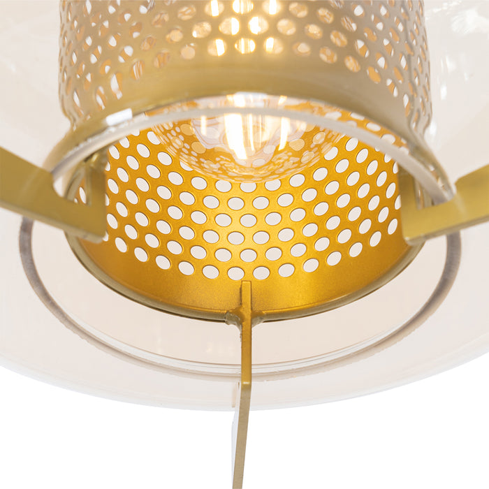 QAZQA Hanglamp goud amber glas rond 3-lichts - Kevin