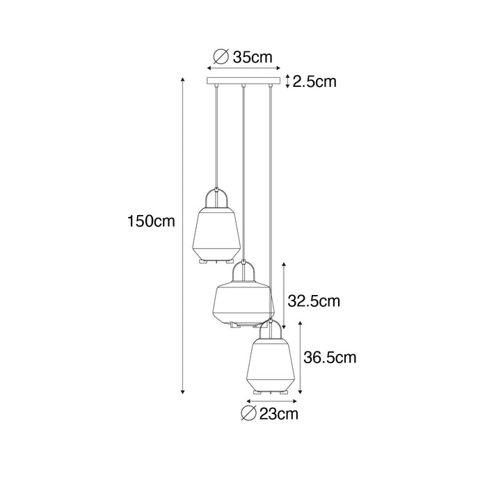 QAZQA Hanglamp goud amber glas rond 3-lichts - Kevin