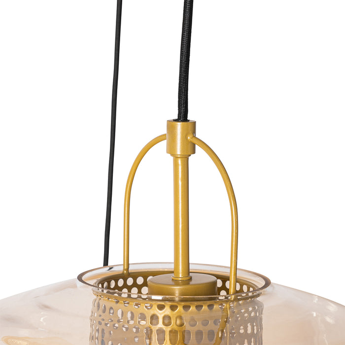 QAZQA Hanglamp goud amber glas rond 3-lichts - Kevin